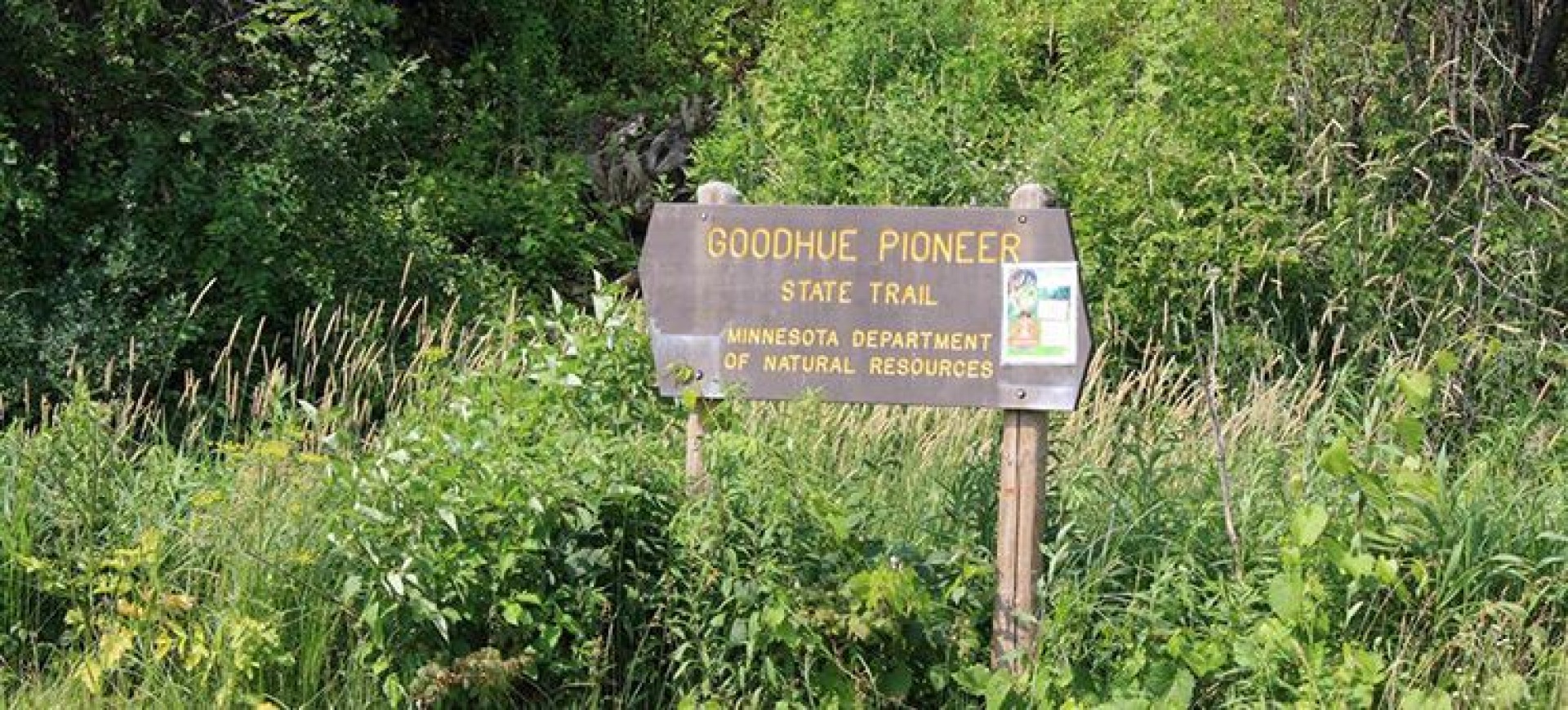 The Goodhue Pioneer State Trail park sign.